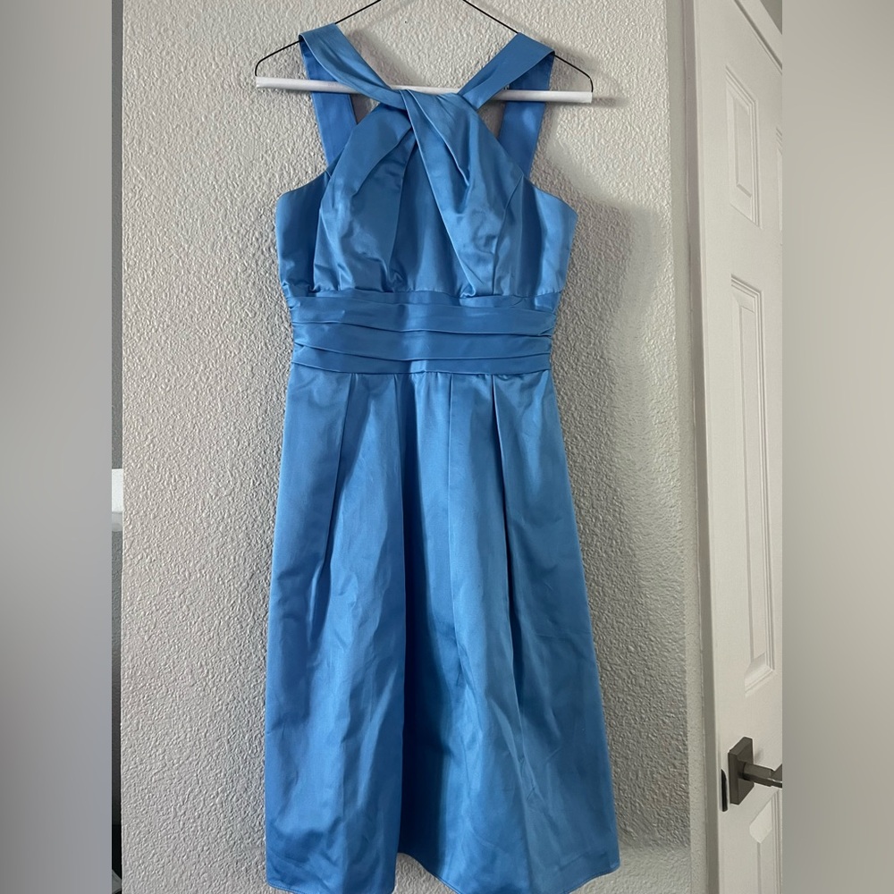 David's Bridal Blue Satin Dress